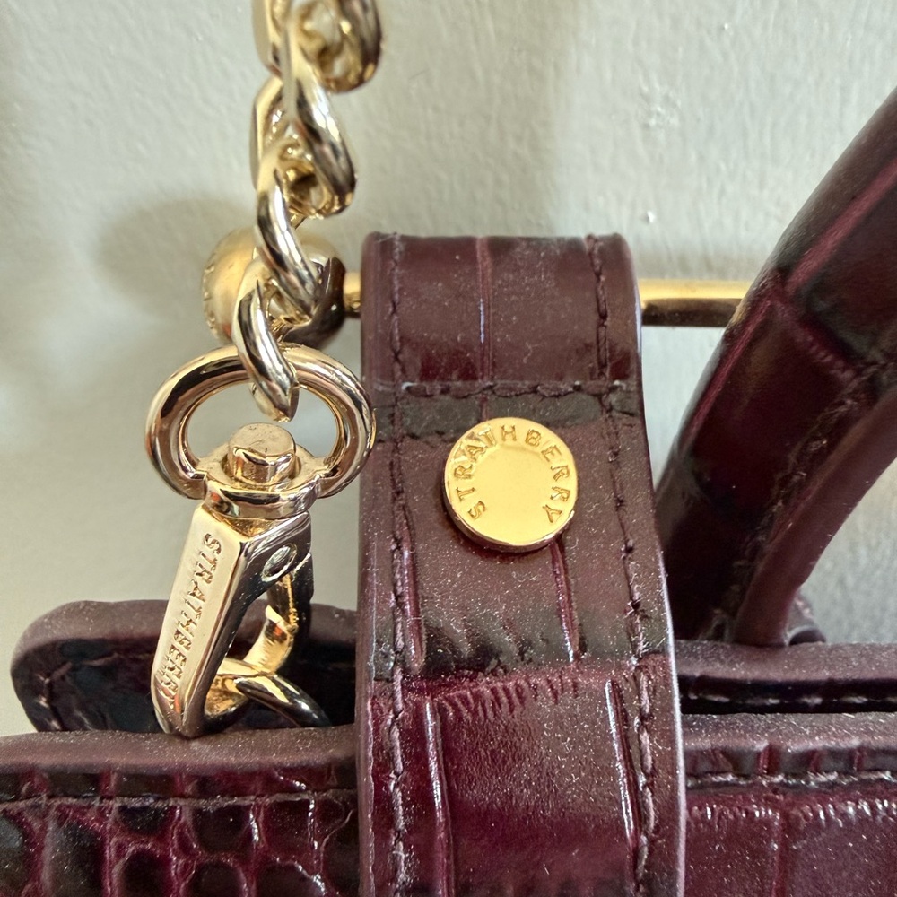 NWOT Strathberry Mini Tote in Burgandy Croc Embossed Leather with Gold Chain - Picture 5 of 15